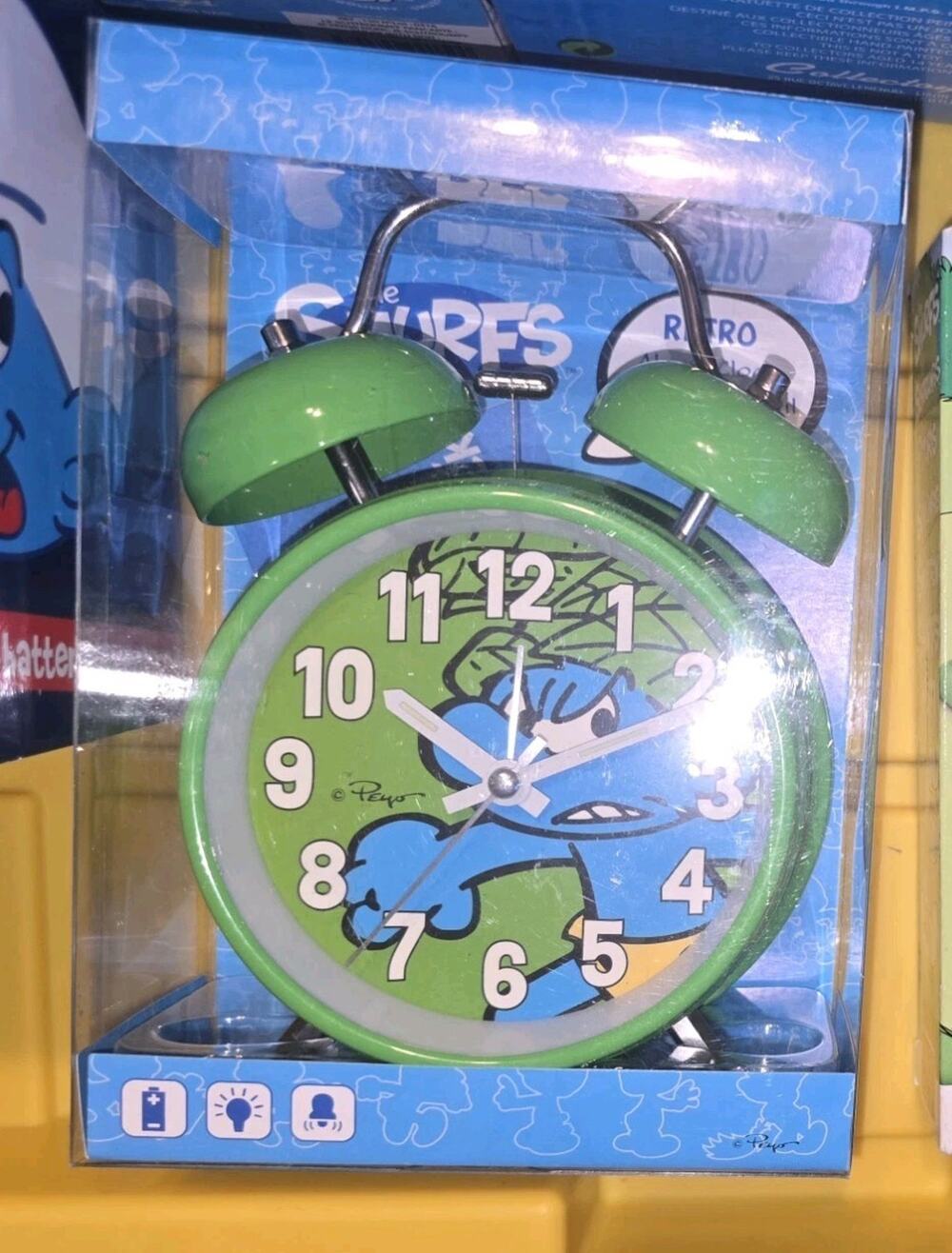 The Smurfs Retro Alarm Clock Green Peyo 2011 NEW UNUSED RARE